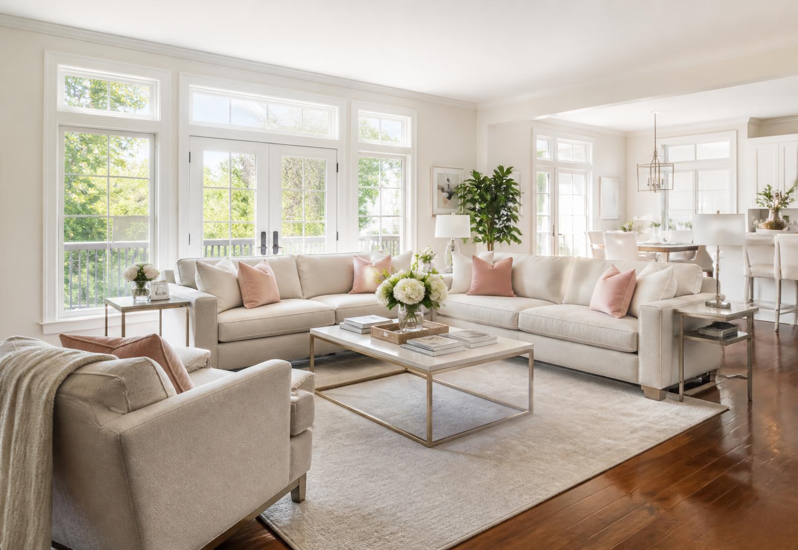 Bright, professionally cleaned living room in a Kansas City home